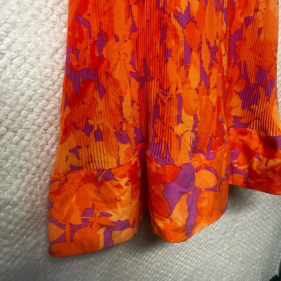 TAYLOR Sun Dress Orange Floral Pleated Tie Waist Flowy Small Cruise Summer NWT - Picture 5 of 12